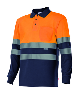 Velilla 175 - HV LS TWO-TONE POLO MARINE BLUE/HI-VIS ORANGE