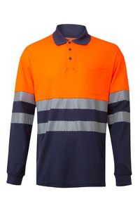 Velilla 305525 - RS LS TWO-TONE COTTON POLO NAVY BLUE/HI-VIS ORANGE